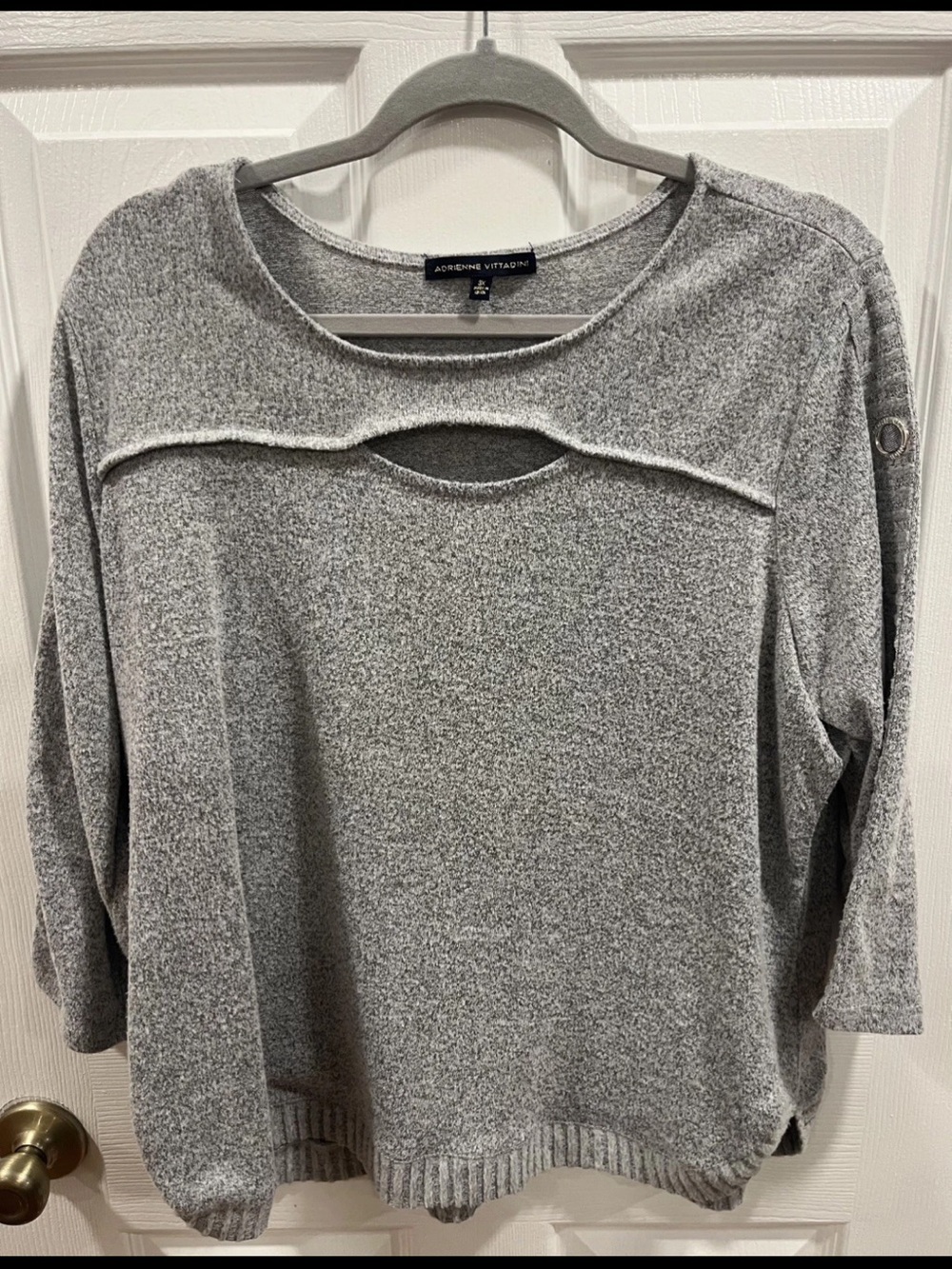 Adrienne Vittadini Gray Knit Sweater 3X Keyhole Neck Soft Pullover Plus Size